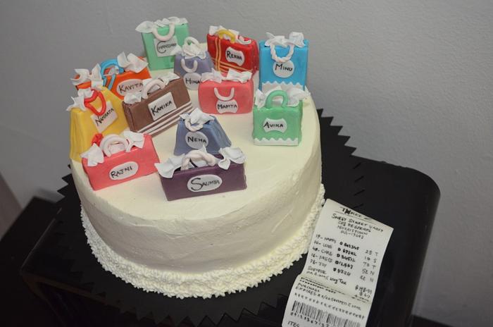 Shopping bag cake with edible receipt