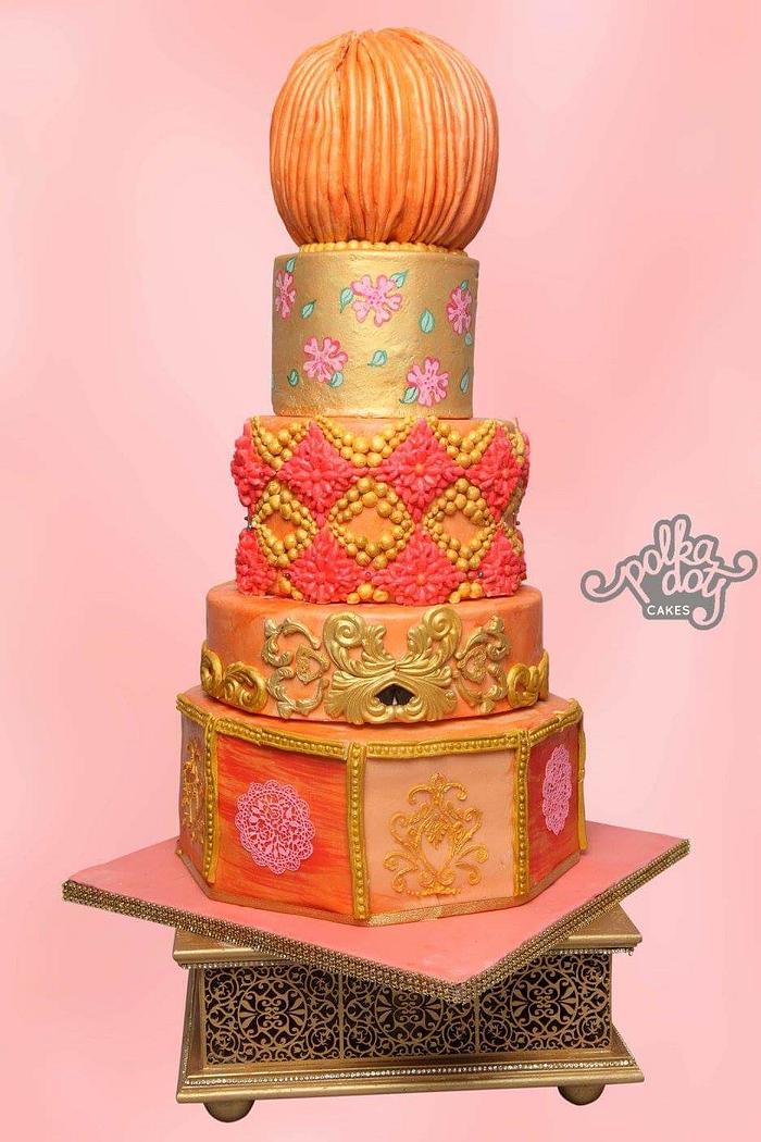 The traditional Indian wedding cake with a modern bling