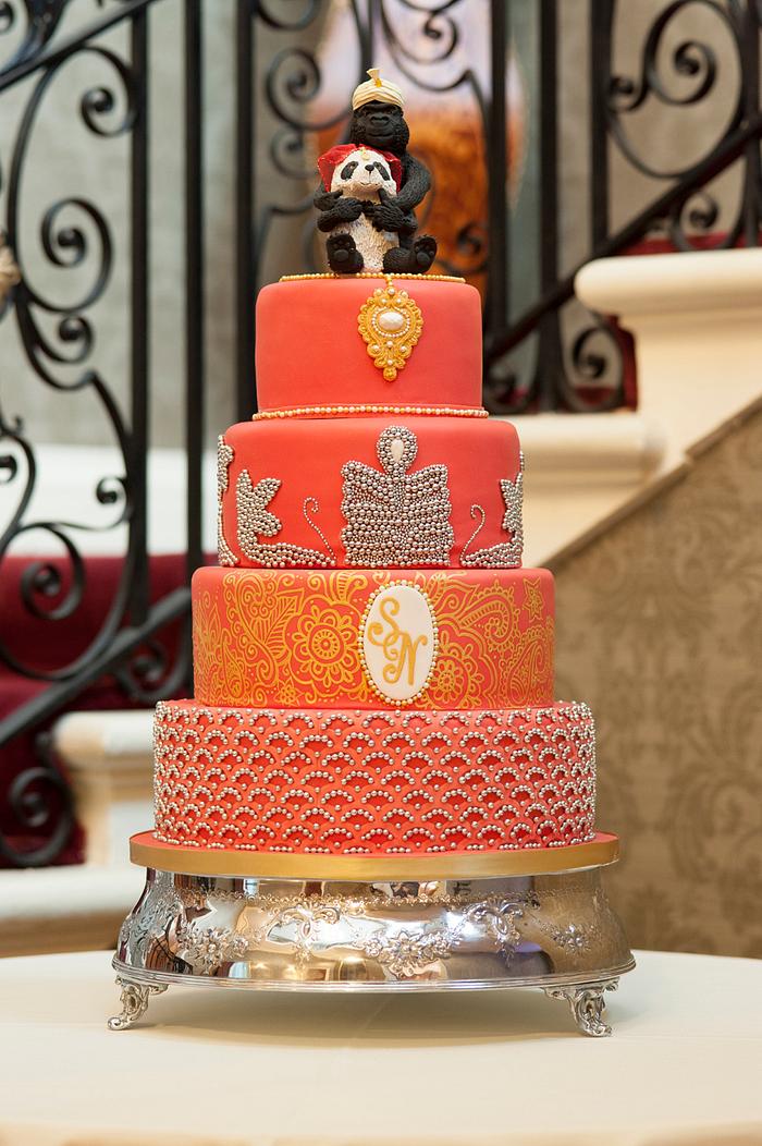 Red Wedding Cake inspired by Bride's Dress