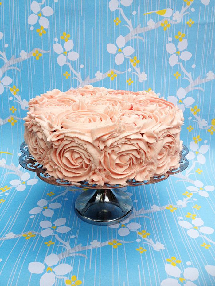 Pink Strawberry Buttercream Rose Cake