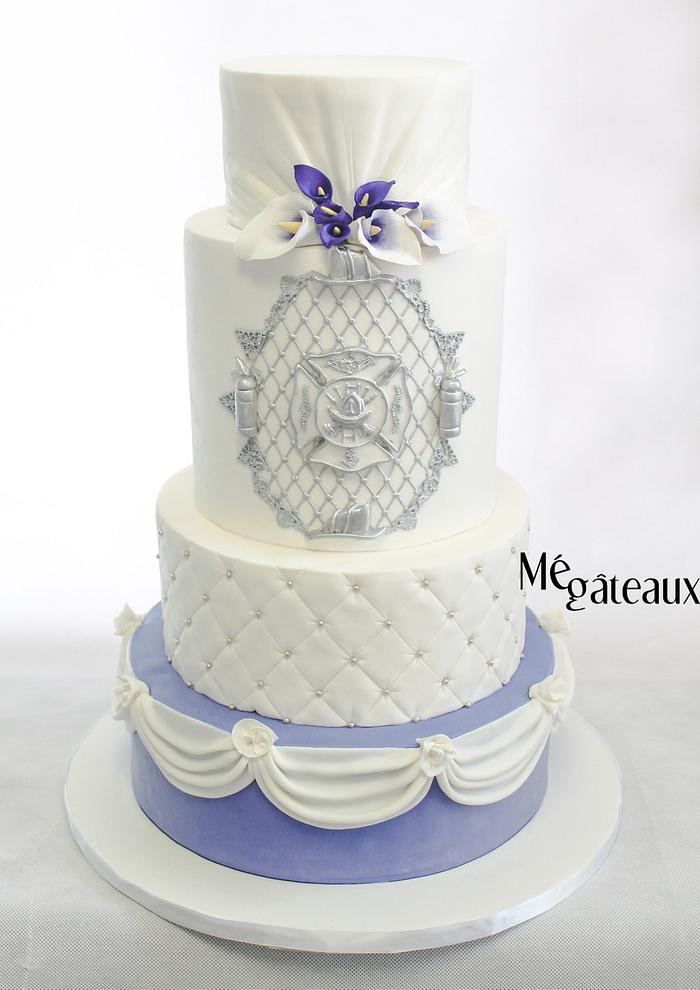 chic firefighter wedding cake