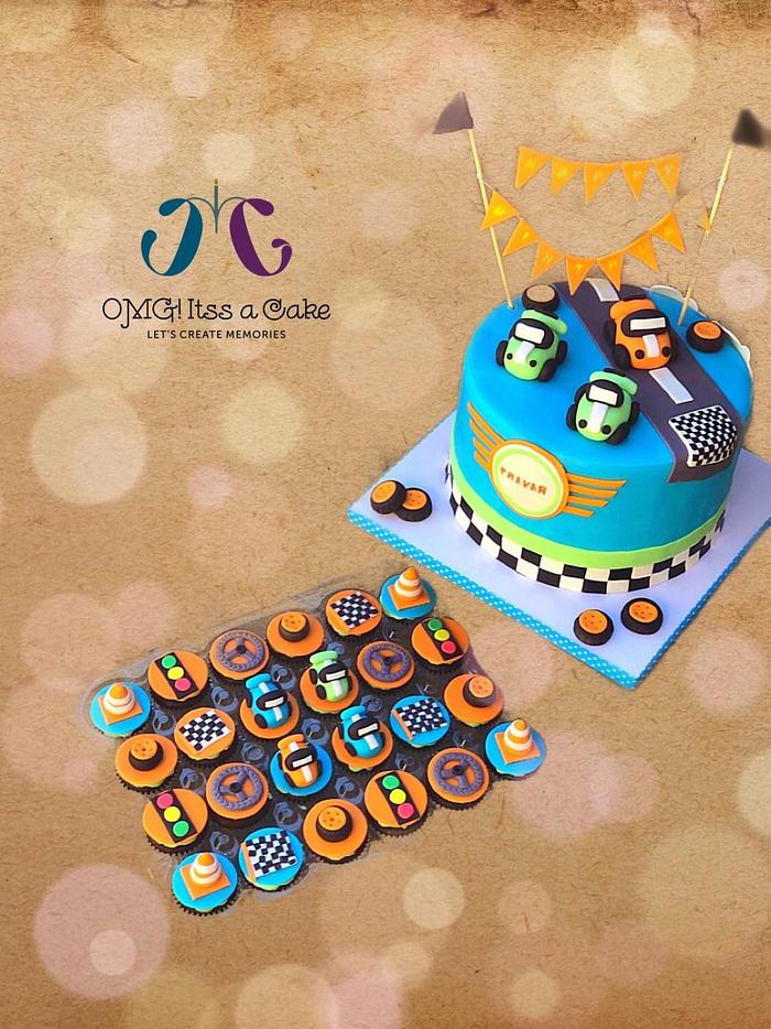 Car theme cake & cupcakes 