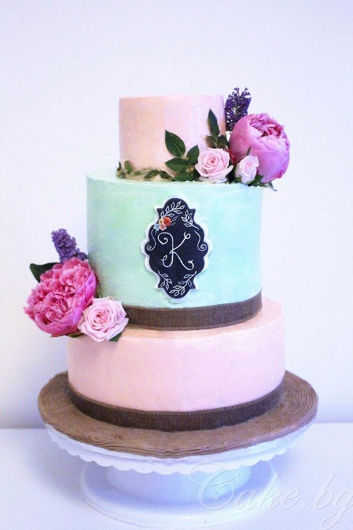 Birthday cake with fresh flowers