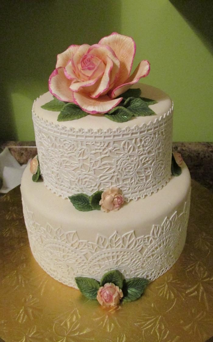 Peggy's Vintage Lace & Rose Birthday Cake