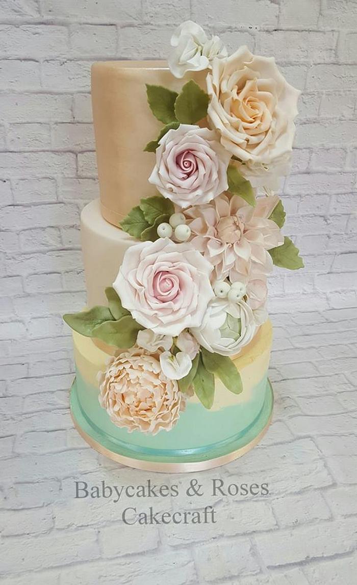 SUMMER FLORAL CASCADE WEDDING CAKE