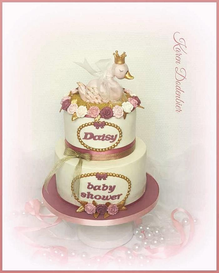 Swan baby shower cake