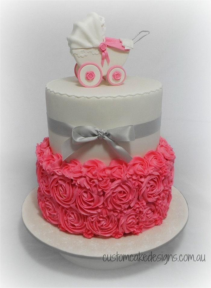 Pink Pram Baby Shower Cake