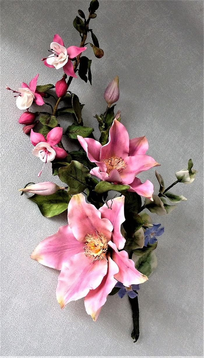 Clematis, fuchsia and periwinkle bouquet  