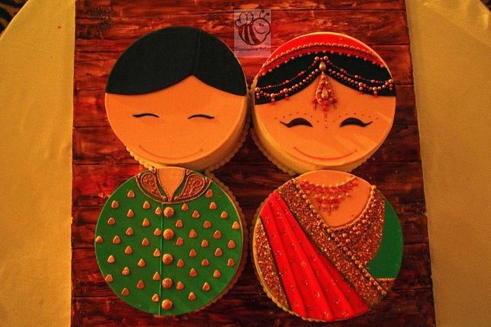 Cute Indian Bride and Groom Wedding Cake