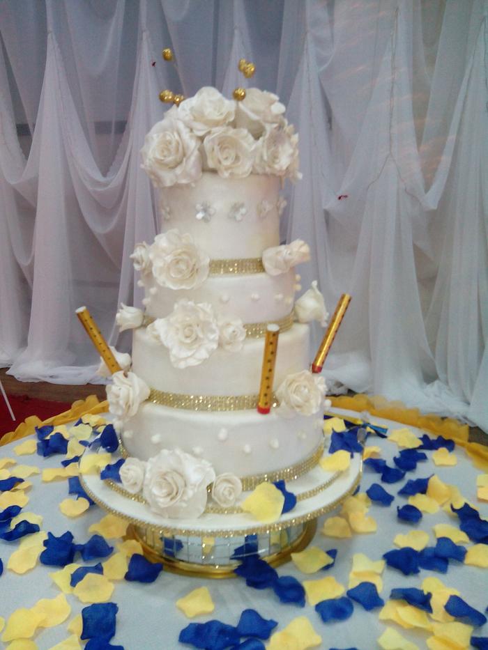 A four tier fruit wedding cake
