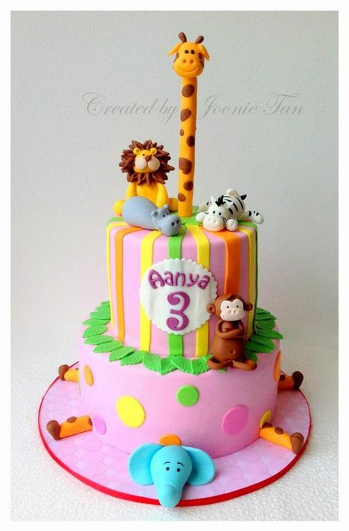 Sweet Pink Jungle theme Cake for lil Aanya ! =D