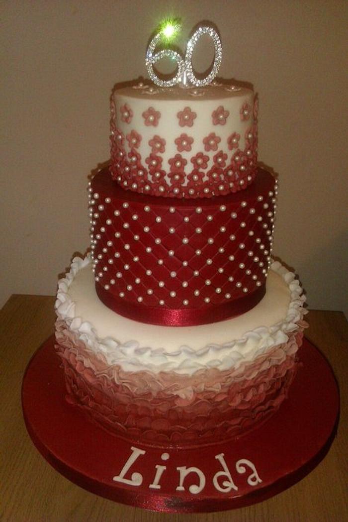 red and ivory ruffle cake
