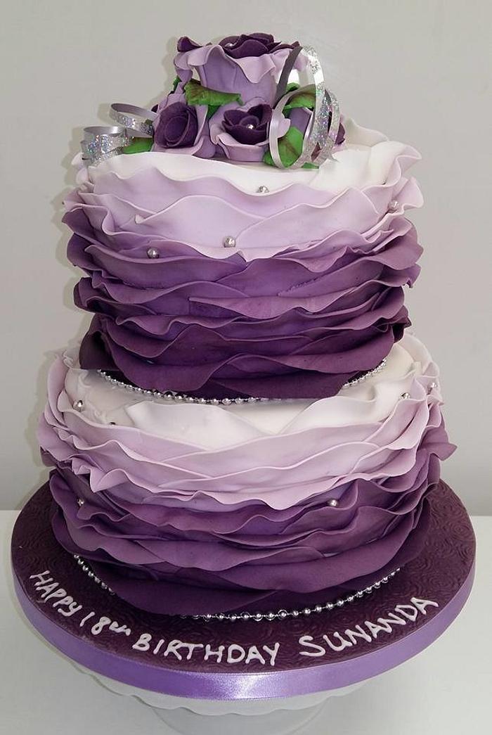 18th Birthday, tiered ruffled ombre cake