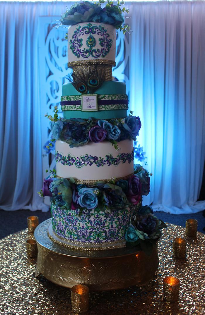  Peacock-Colored Inspired -Wedding Cake