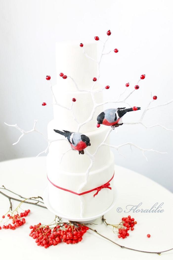 Winter Wedding Cake with Birds