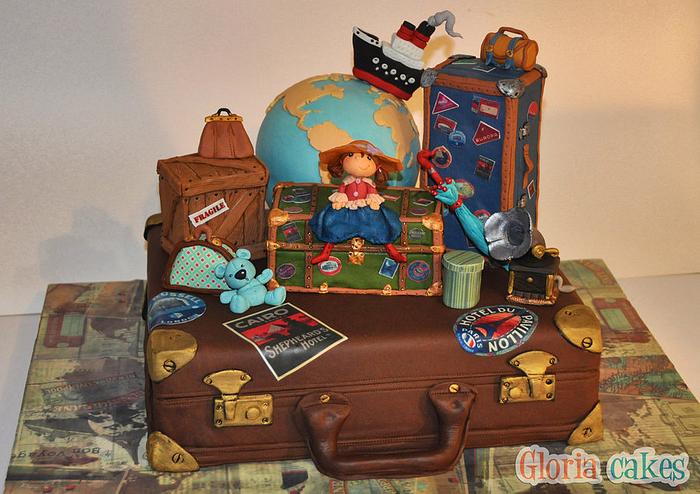 traveling suitcase cake