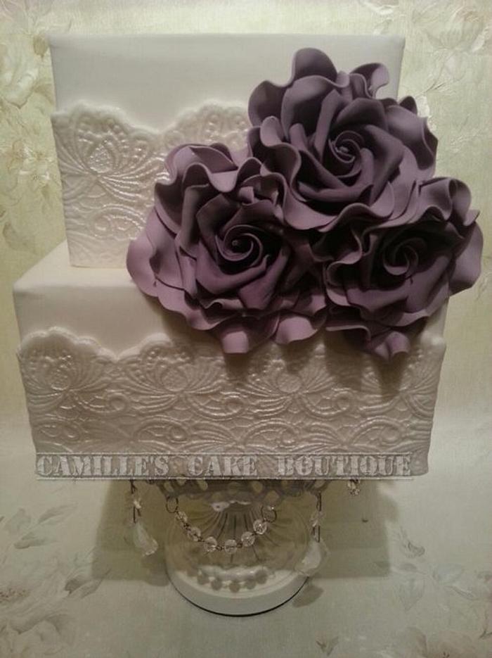 Lace Wrap & Roses Wedding Cake