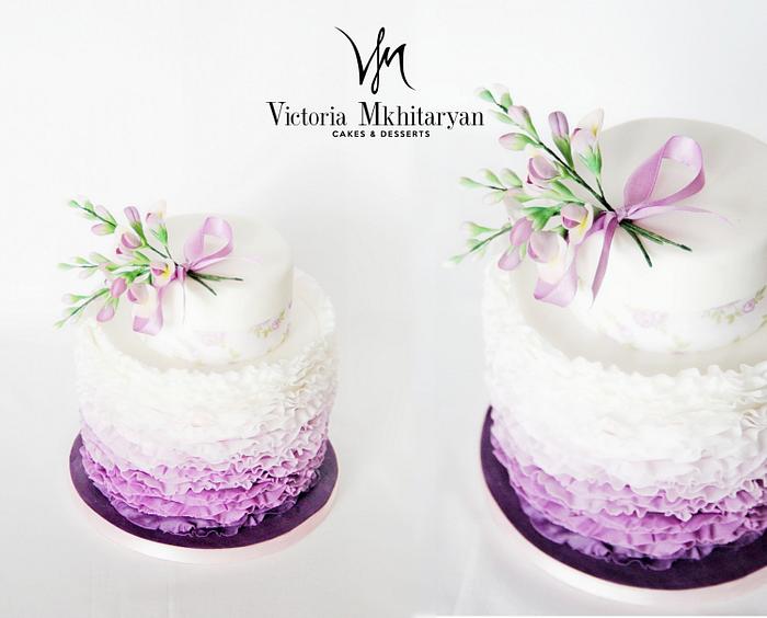 Spring ruffle cake with wisteria