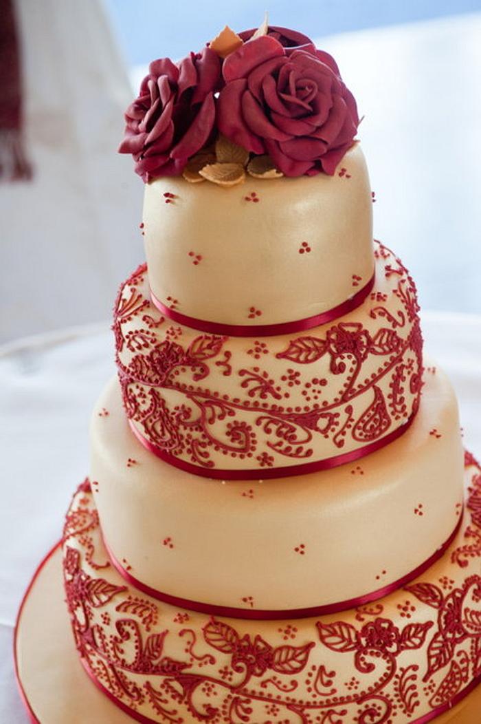 Gold and Red Indian Inspired Henna Wedding Cake
