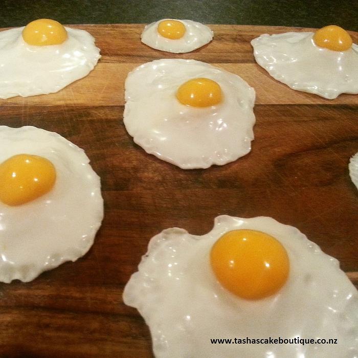 Realistic looking fondant fried eggs