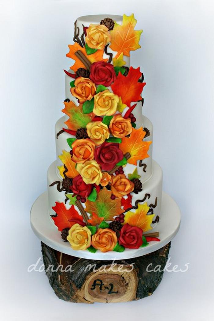 Autumn themed wedding cake