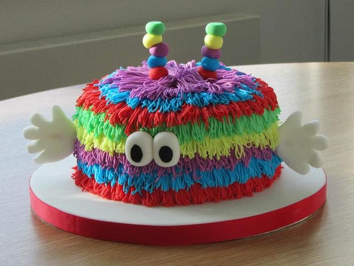 Colourful hairy cake