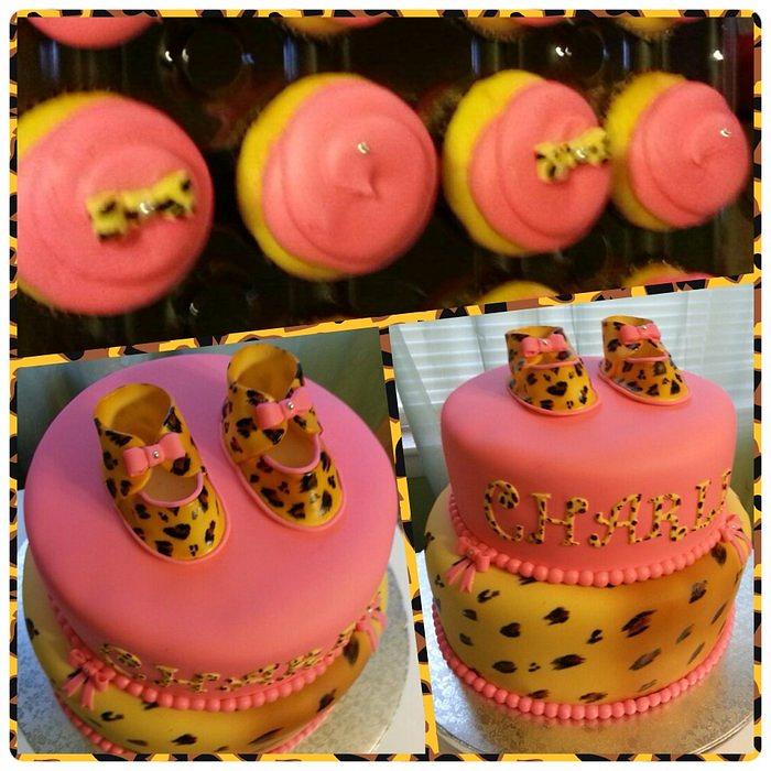 Pink and Leopard print Babyshower cake