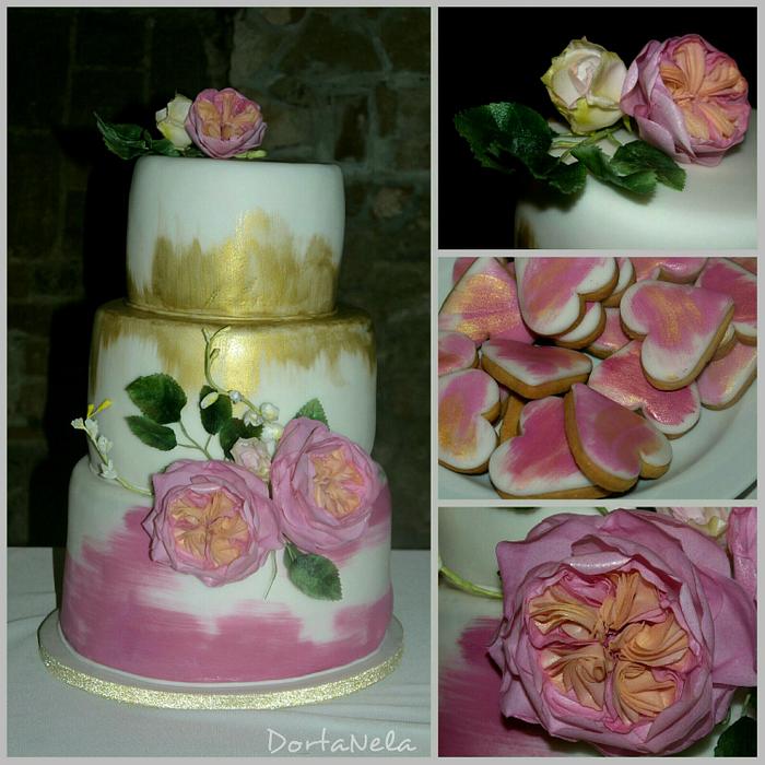 Wedding cake with flowers from edible paper