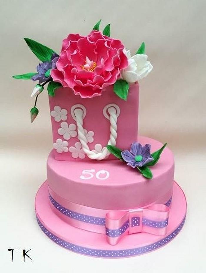 birthday cake with peonie