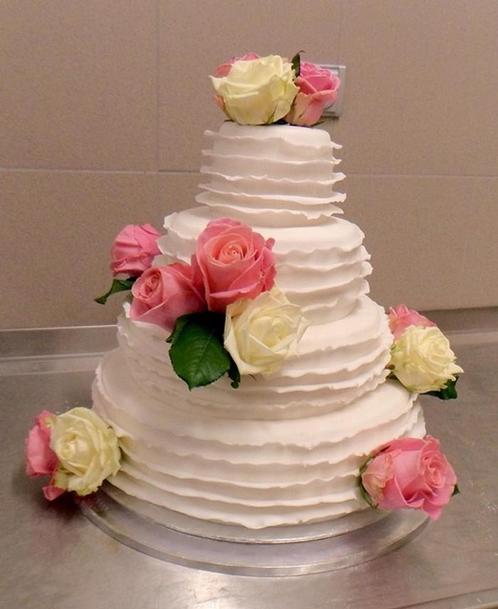 Ruffled Wedding Cake with Roses