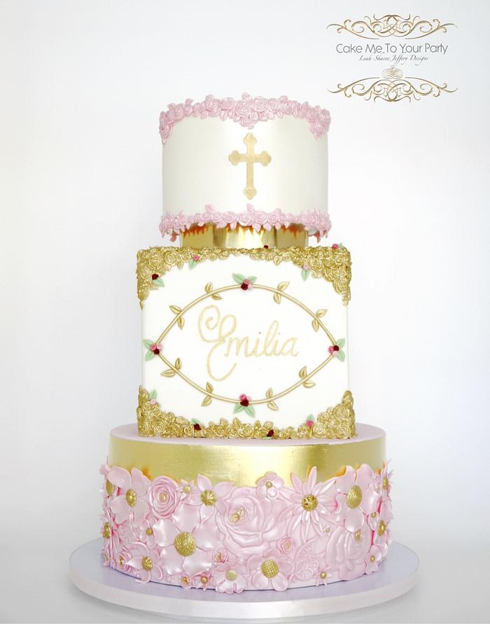 Pink and Gold Christening Cake