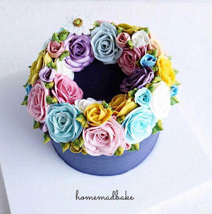 Flower Garland Buttercream Cake