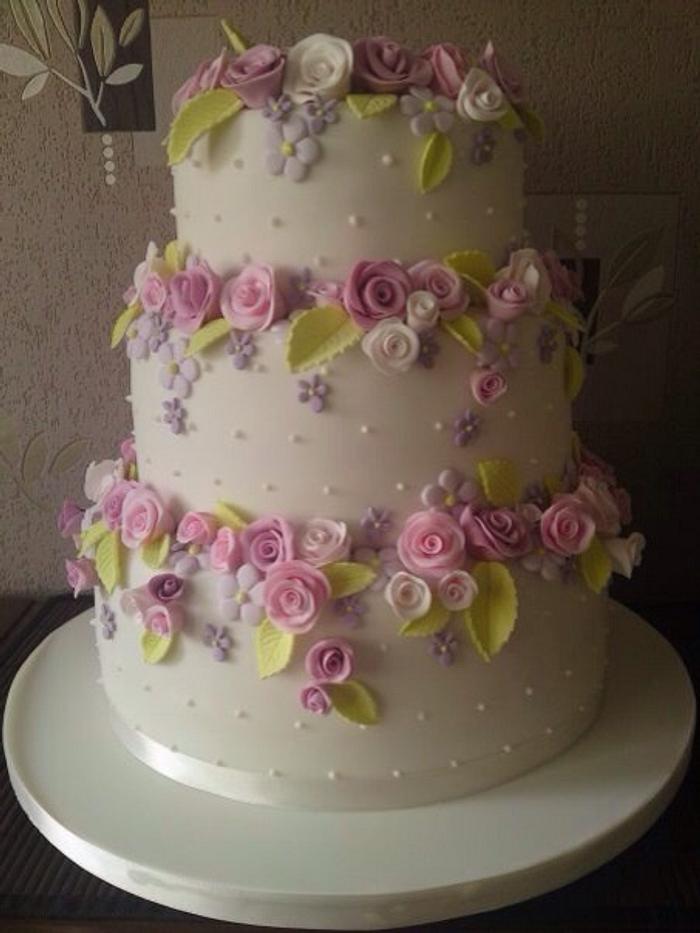 3 tier flower wedding cake