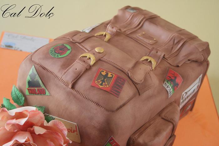 Vintage backpack cake