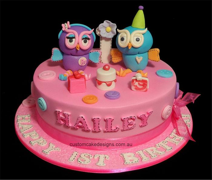 Hootabelle and Hoot 1st Birthday Cake