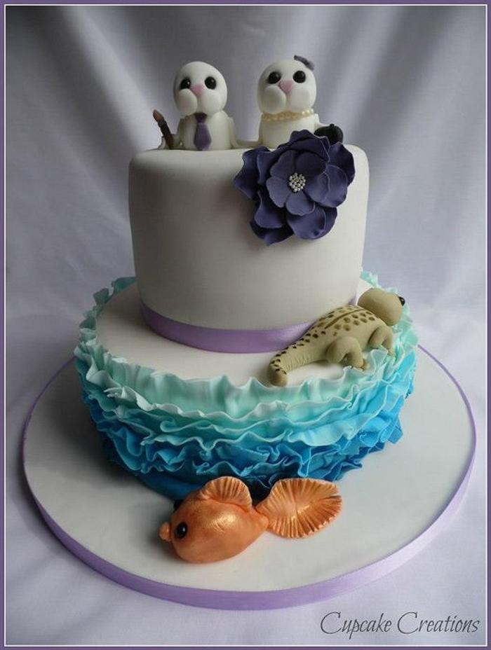 Ombre Ruffle wedding cake