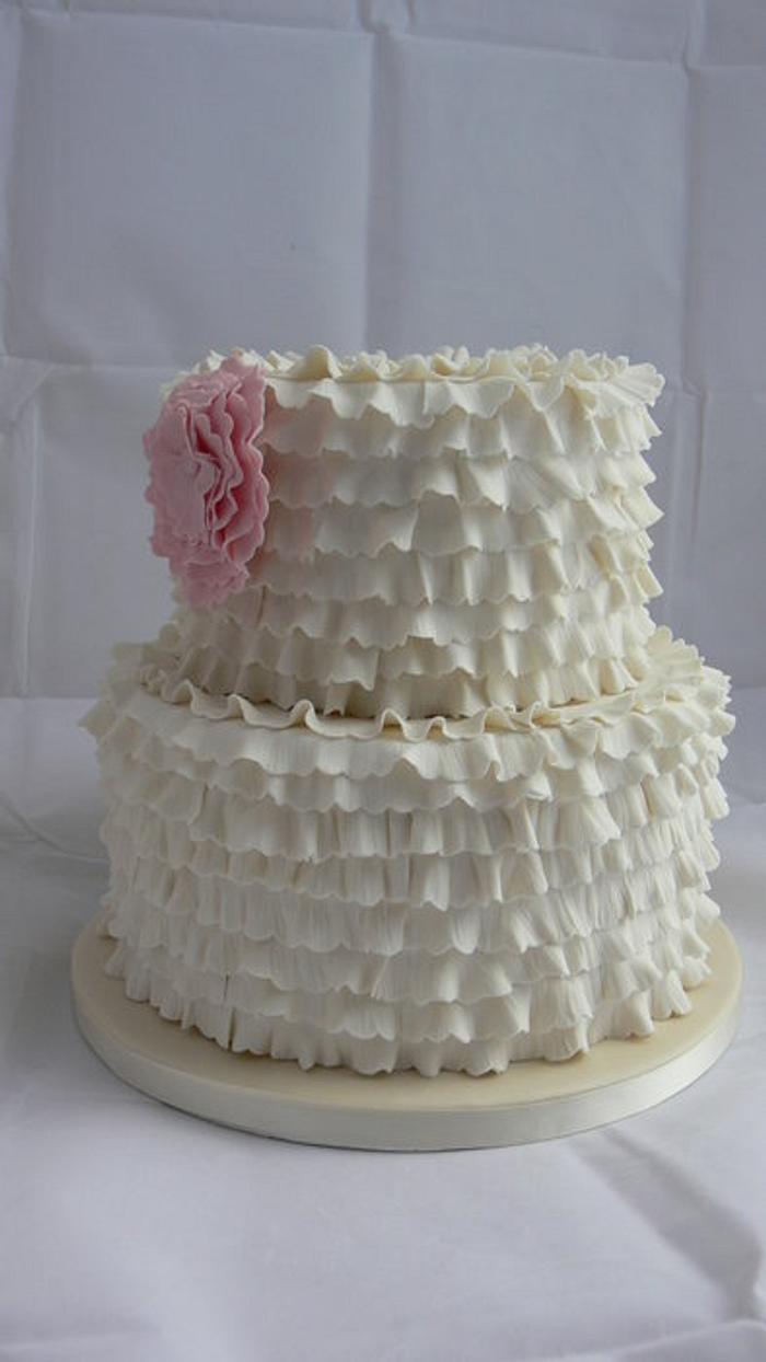 Two tier ruffles wedding cake.