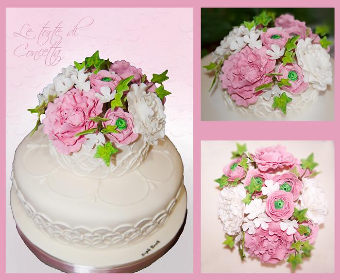 Peonies Pink Sugar Flower Wedding Cakes