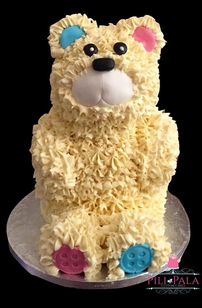 3D teddy bear gender reveal cake