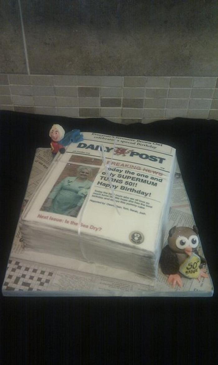 Newspaper bundle cake