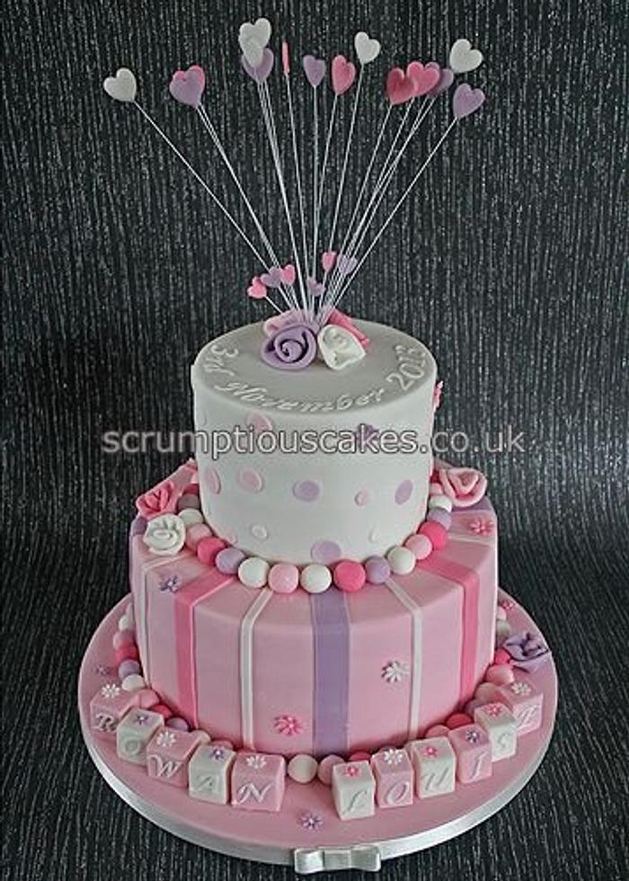 Pink & White Blocks Christening Cake