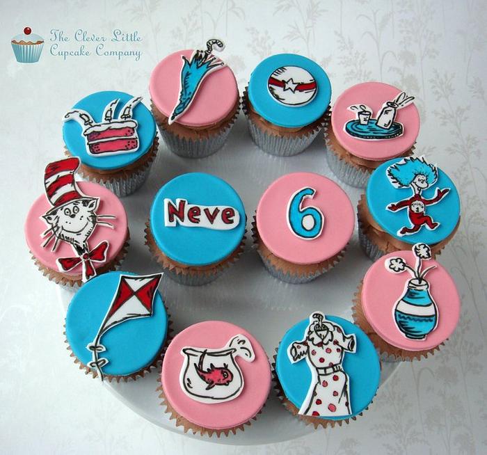 Hand Sketched Cat in the Hat Cupcakes