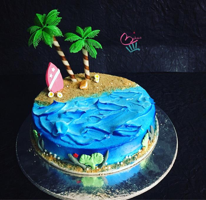 Fun sandcastle beach theme cake | Beach birthday cake, Beach cakes, Ocean birthday  cakes