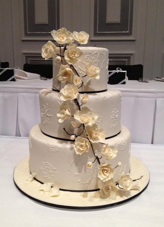 Ivory Roses Wedding Cake