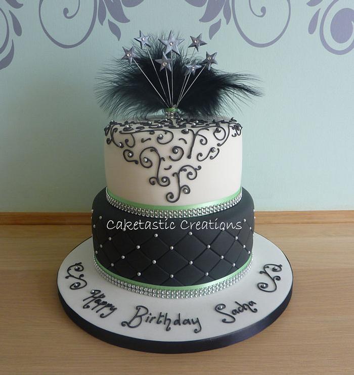 Black & white Cake with Scroll detail.