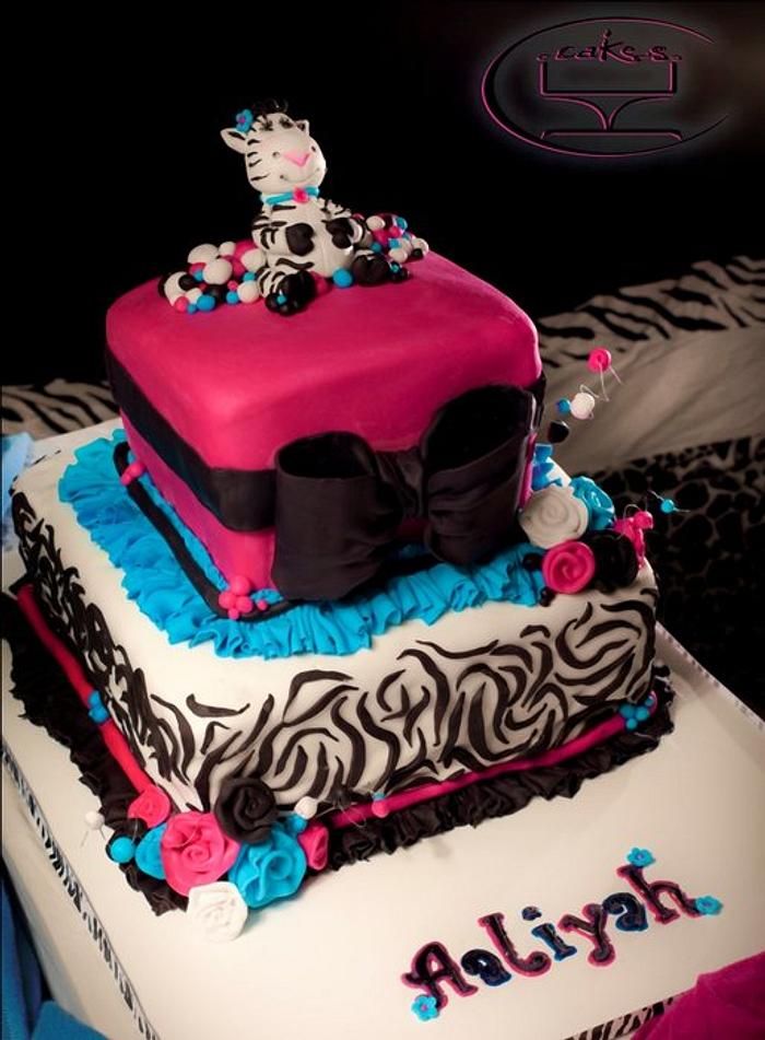 Zebra themed baby shower cake 