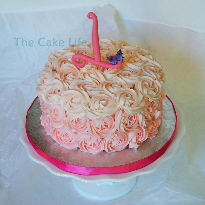 pink butter cream rose smash cake