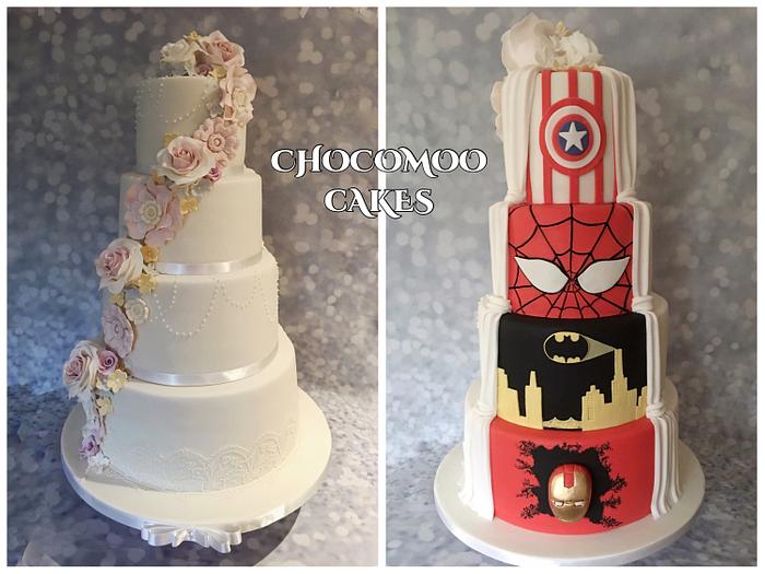 Half superhero and half wedding cake