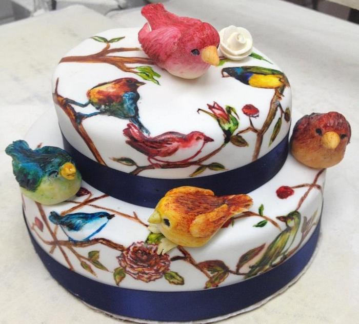 Hand-Painted Bird Cake
