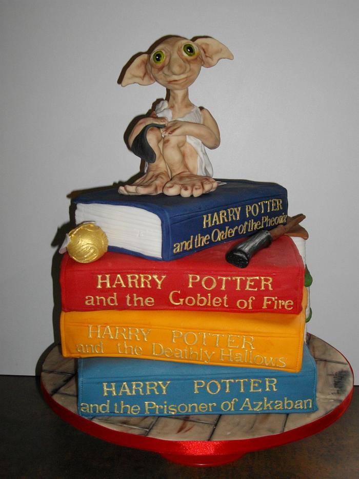 Harry Potter books and Dobby cake